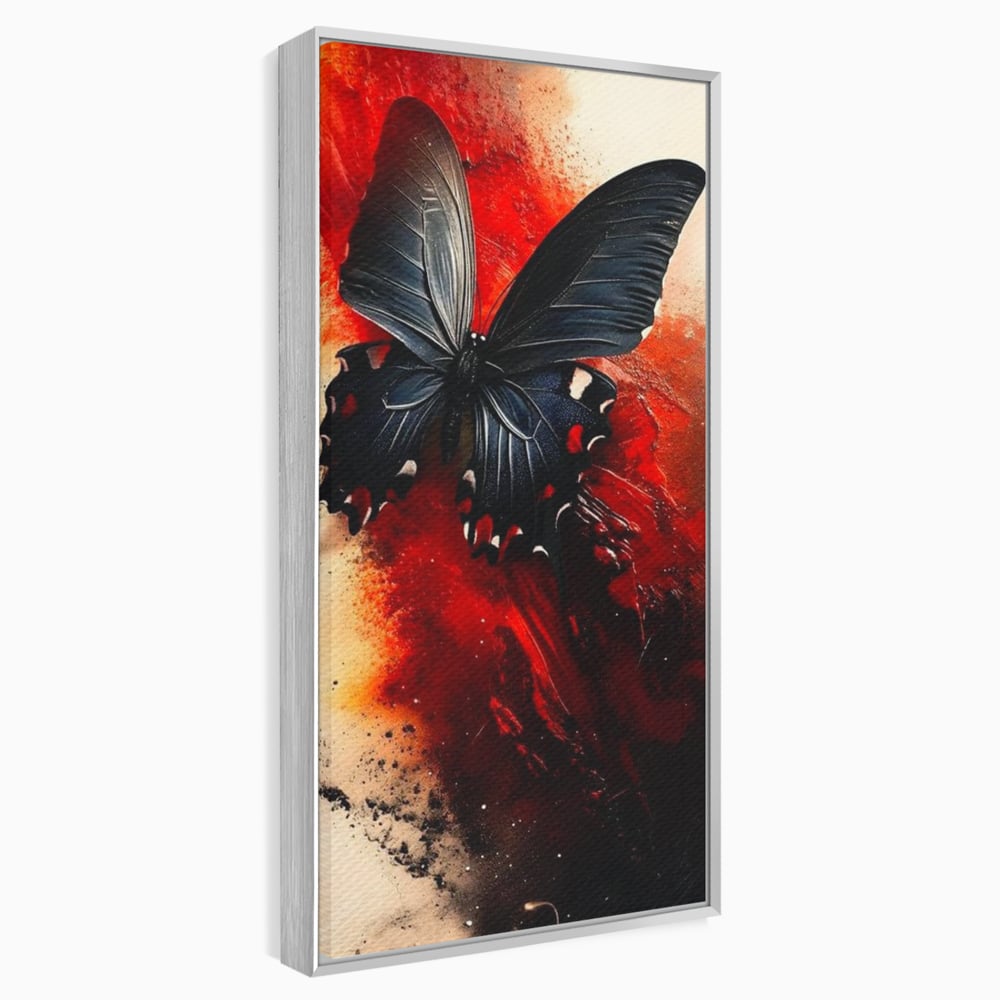Tablou Canvas Premium, LuxCanva® M1158, Flacara Neagra, Rosu, Negru, Intens, Gotic, Antracit, Foc, Fluture, Aripi, Pictura, Abstract, Modern, Mistic, Birou, Living, Camera Copil
