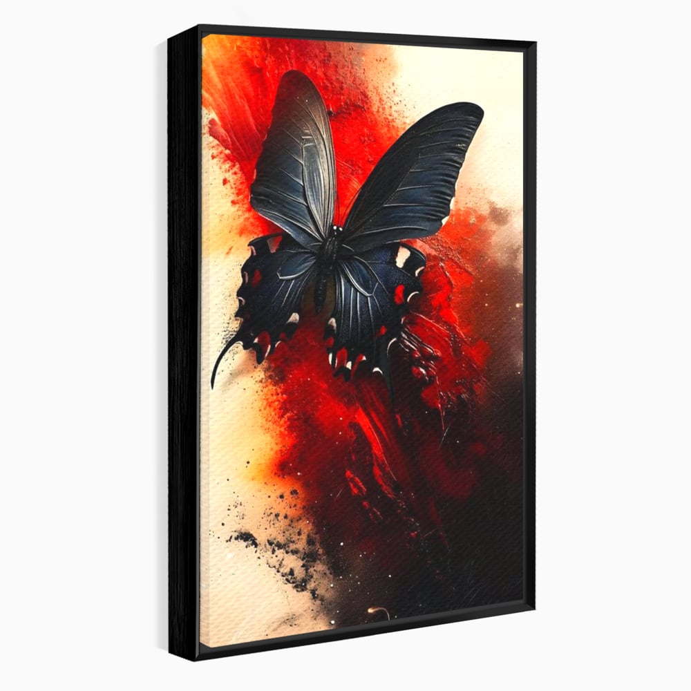 Tablou Canvas Premium, LuxCanva® M1158, Flacara Neagra, Rosu, Negru, Intens, Gotic, Antracit, Foc, Fluture, Aripi, Pictura, Abstract, Modern, Mistic, Birou, Living, Camera Copil