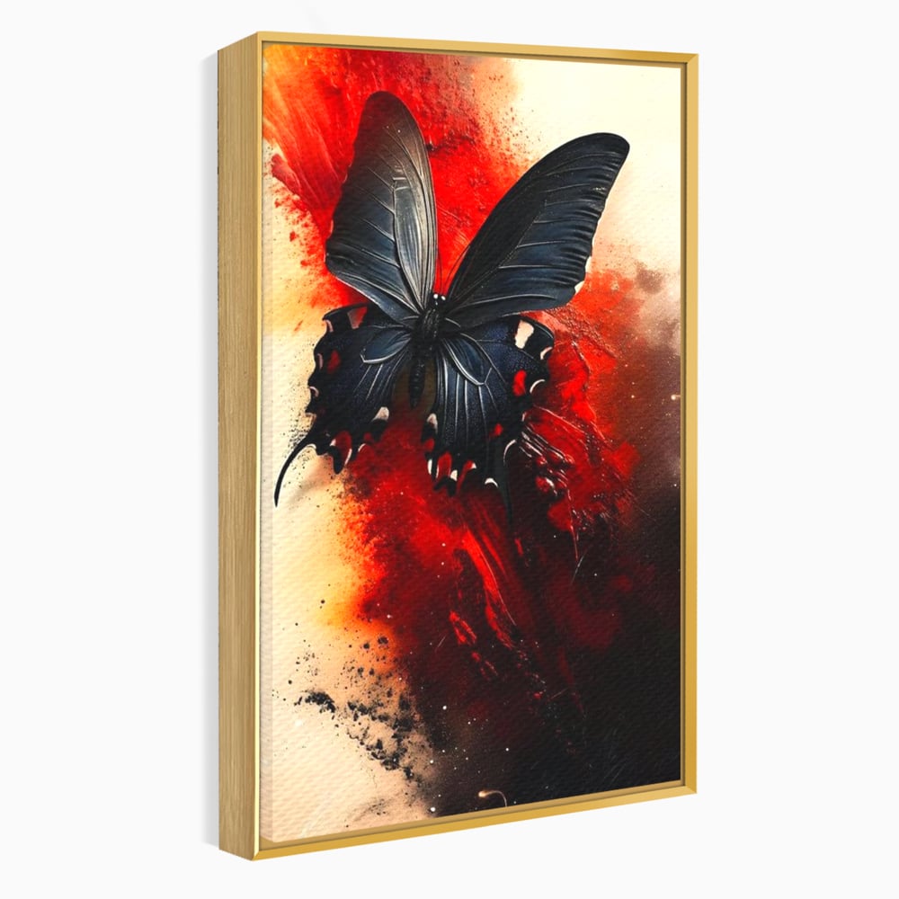 Tablou Canvas Premium, LuxCanva® M1158, Flacara Neagra, Rosu, Negru, Intens, Gotic, Antracit, Foc, Fluture, Aripi, Pictura, Abstract, Modern, Mistic, Birou, Living, Camera Copil