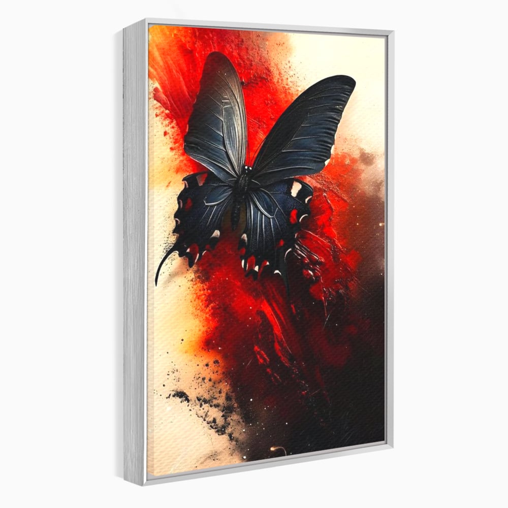 Tablou Canvas Premium, LuxCanva® M1158, Flacara Neagra, Rosu, Negru, Intens, Gotic, Antracit, Foc, Fluture, Aripi, Pictura, Abstract, Modern, Mistic, Birou, Living, Camera Copil