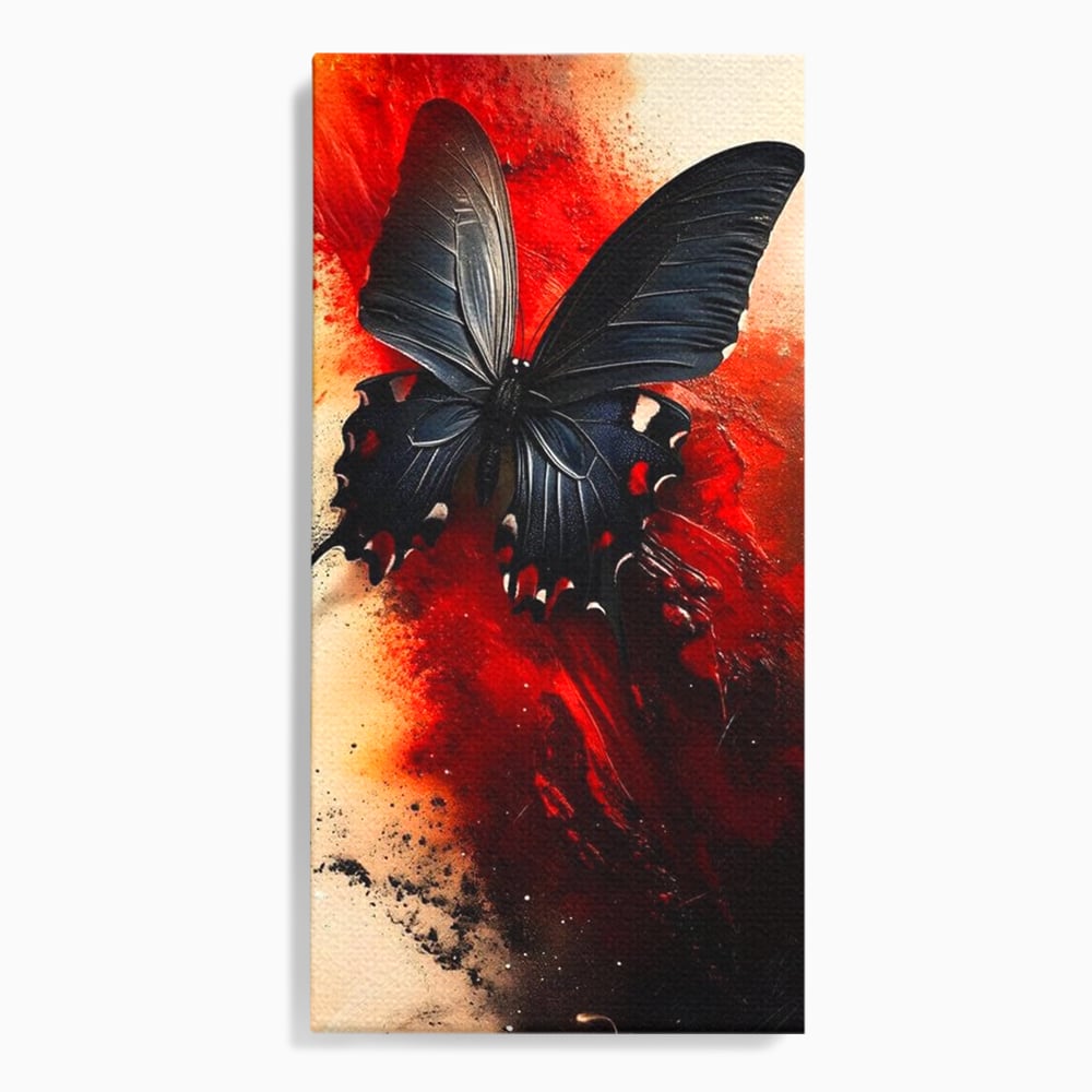 Tablou Canvas Premium, LuxCanva® M1158, Flacara Neagra, Rosu, Negru, Intens, Gotic, Antracit, Foc, Fluture, Aripi, Pictura, Abstract, Modern, Mistic, Birou, Living, Camera Copil