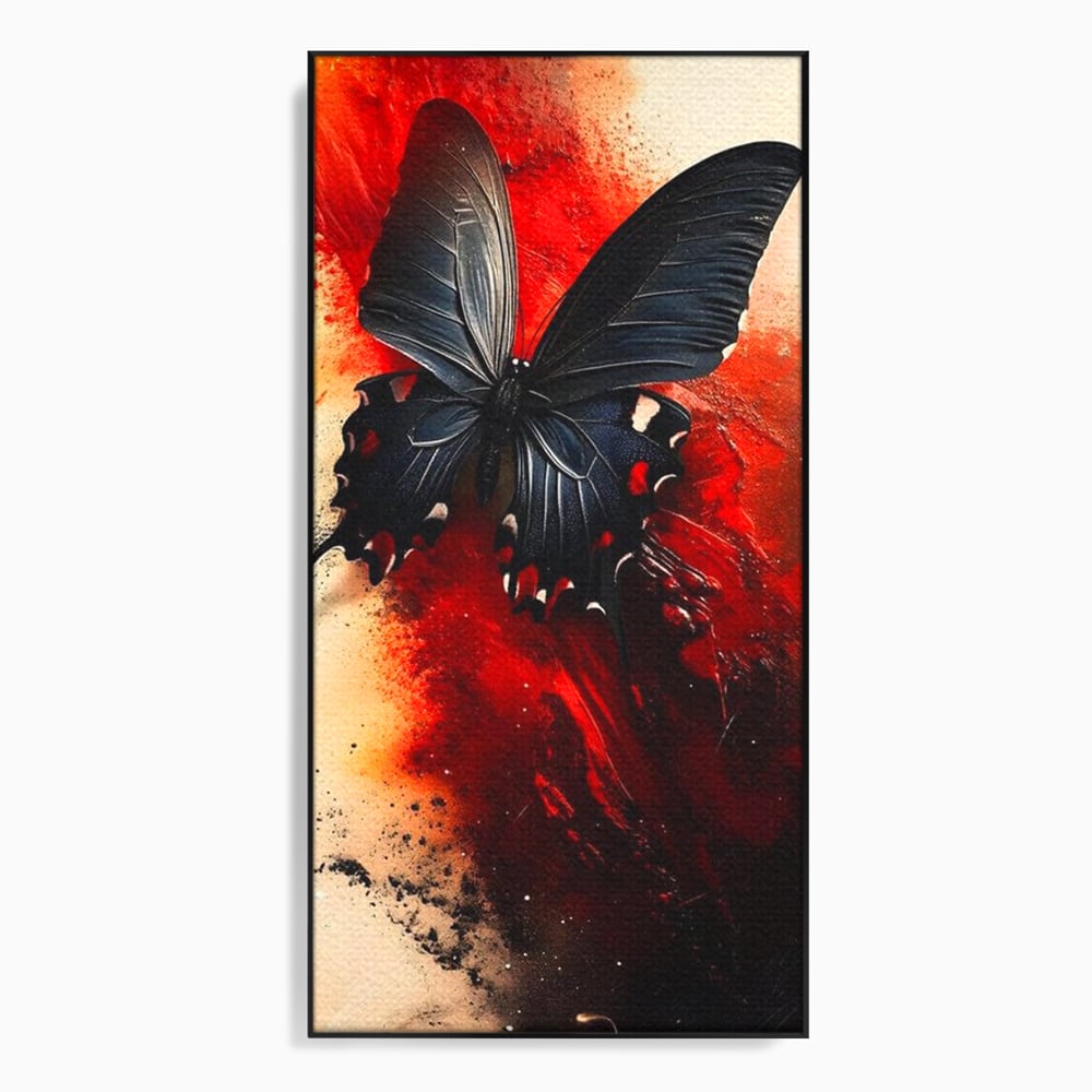 Tablou Canvas Premium, LuxCanva® M1158, Flacara Neagra, Rosu, Negru, Intens, Gotic, Antracit, Foc, Fluture, Aripi, Pictura, Abstract, Modern, Mistic, Birou, Living, Camera Copil