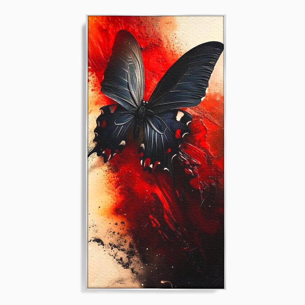 Tablou Canvas Premium, LuxCanva® M1158, Flacara Neagra, Rosu, Negru, Intens, Gotic, Antracit, Foc, Fluture, Aripi, Pictura, Abstract, Modern, Mistic, Birou, Living, Camera Copil