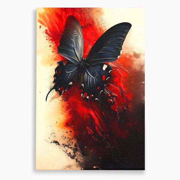Tablou Canvas Premium, LuxCanva® M1158, Flacara Neagra, Rosu, Negru, Intens, Gotic, Antracit, Foc, Fluture, Aripi, Pictura, Abstract, Modern, Mistic, Birou, Living, Camera Copil