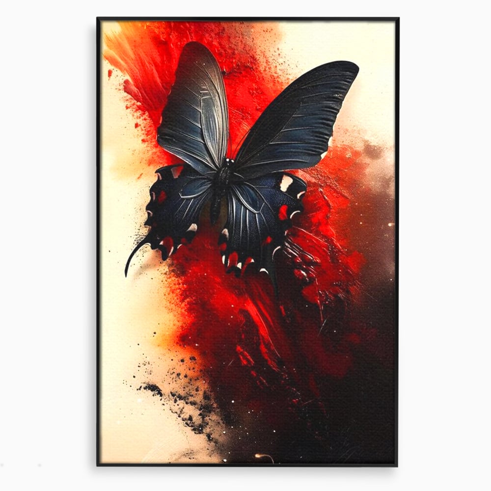 Tablou Canvas Premium, LuxCanva® M1158, Flacara Neagra, Rosu, Negru, Intens, Gotic, Antracit, Foc, Fluture, Aripi, Pictura, Abstract, Modern, Mistic, Birou, Living, Camera Copil