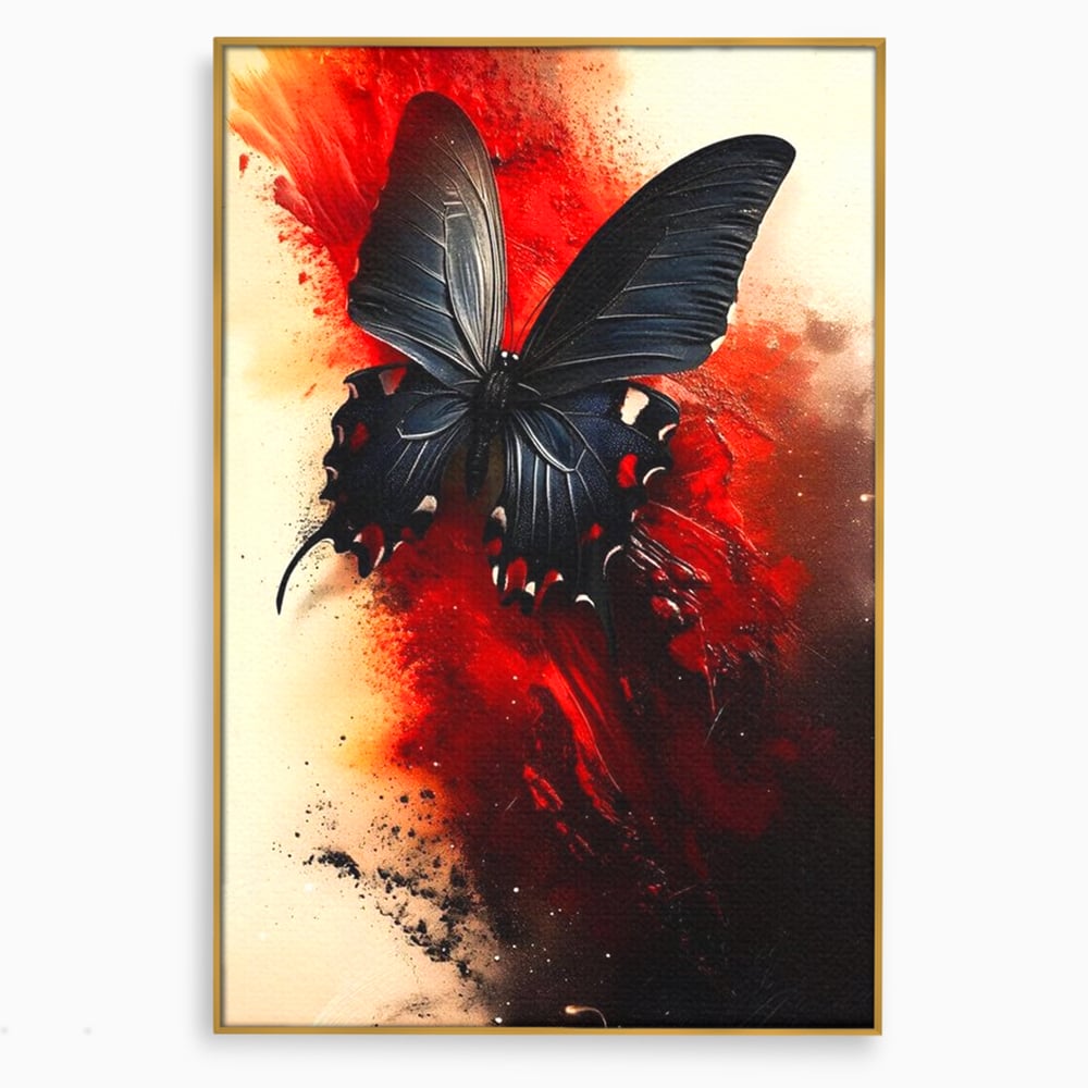 Tablou Canvas Premium, LuxCanva® M1158, Flacara Neagra, Rosu, Negru, Intens, Gotic, Antracit, Foc, Fluture, Aripi, Pictura, Abstract, Modern, Mistic, Birou, Living, Camera Copil