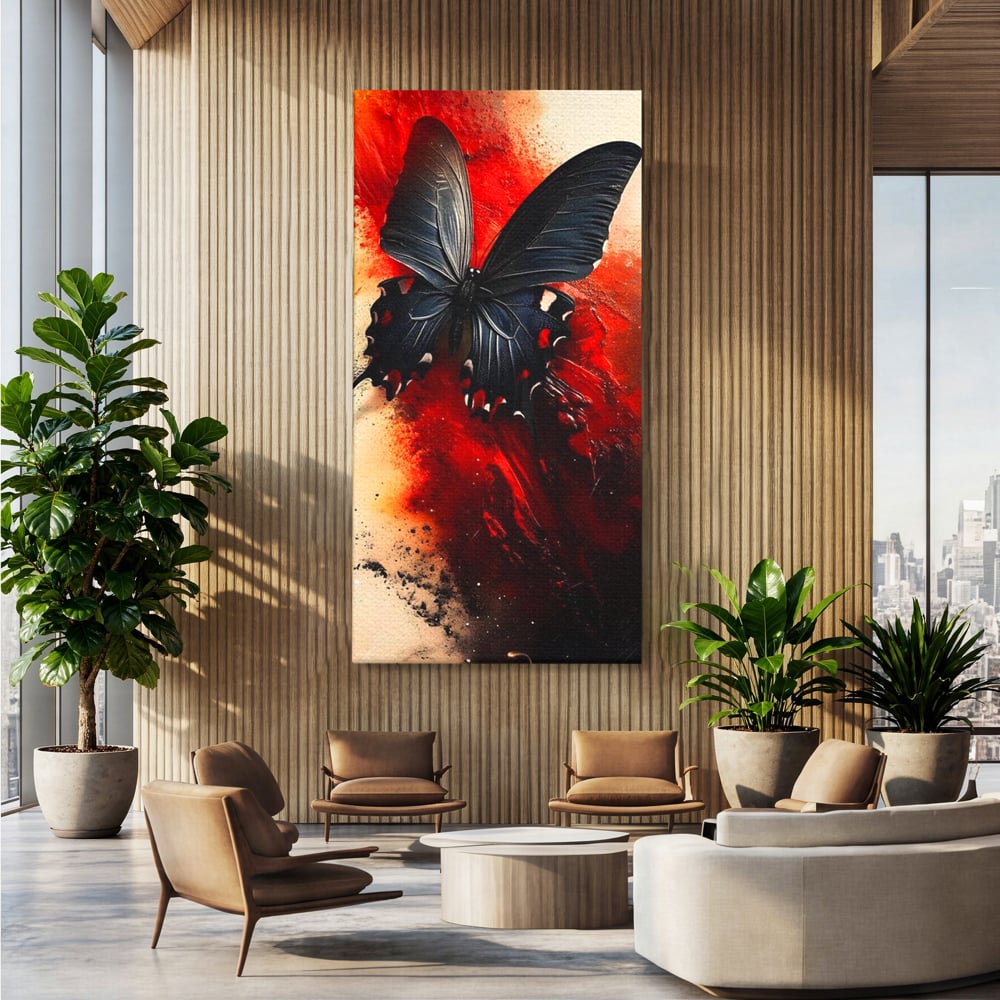 Tablou Canvas Premium, LuxCanva® M1158, Flacara Neagra, Rosu, Negru, Intens, Gotic, Antracit, Foc, Fluture, Aripi, Pictura, Abstract, Modern, Mistic, Birou, Living, Camera Copil