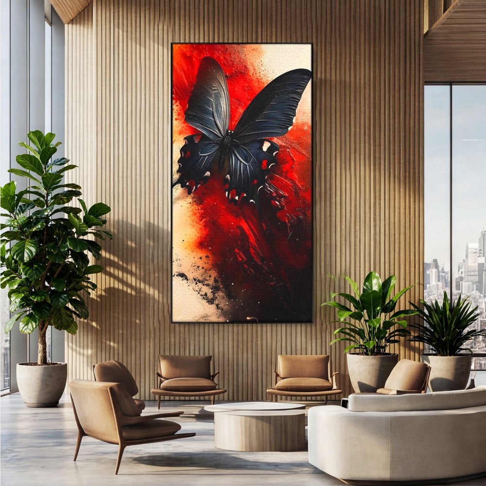 Tablou Canvas Premium, LuxCanva® M1158, Flacara Neagra, Rosu, Negru, Intens, Gotic, Antracit, Foc, Fluture, Aripi, Pictura, Abstract, Modern, Mistic, Birou, Living, Camera Copil