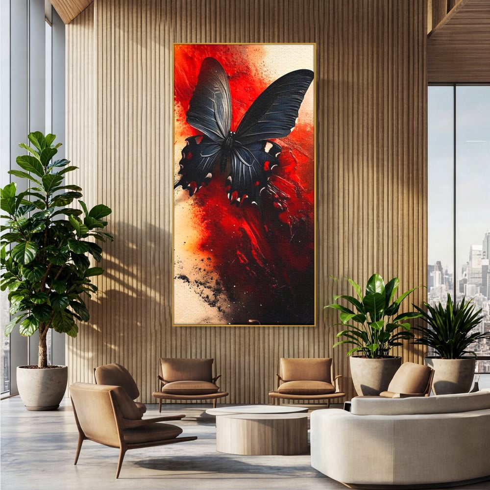 Tablou Canvas Premium, LuxCanva® M1158, Flacara Neagra, Rosu, Negru, Intens, Gotic, Antracit, Foc, Fluture, Aripi, Pictura, Abstract, Modern, Mistic, Birou, Living, Camera Copil