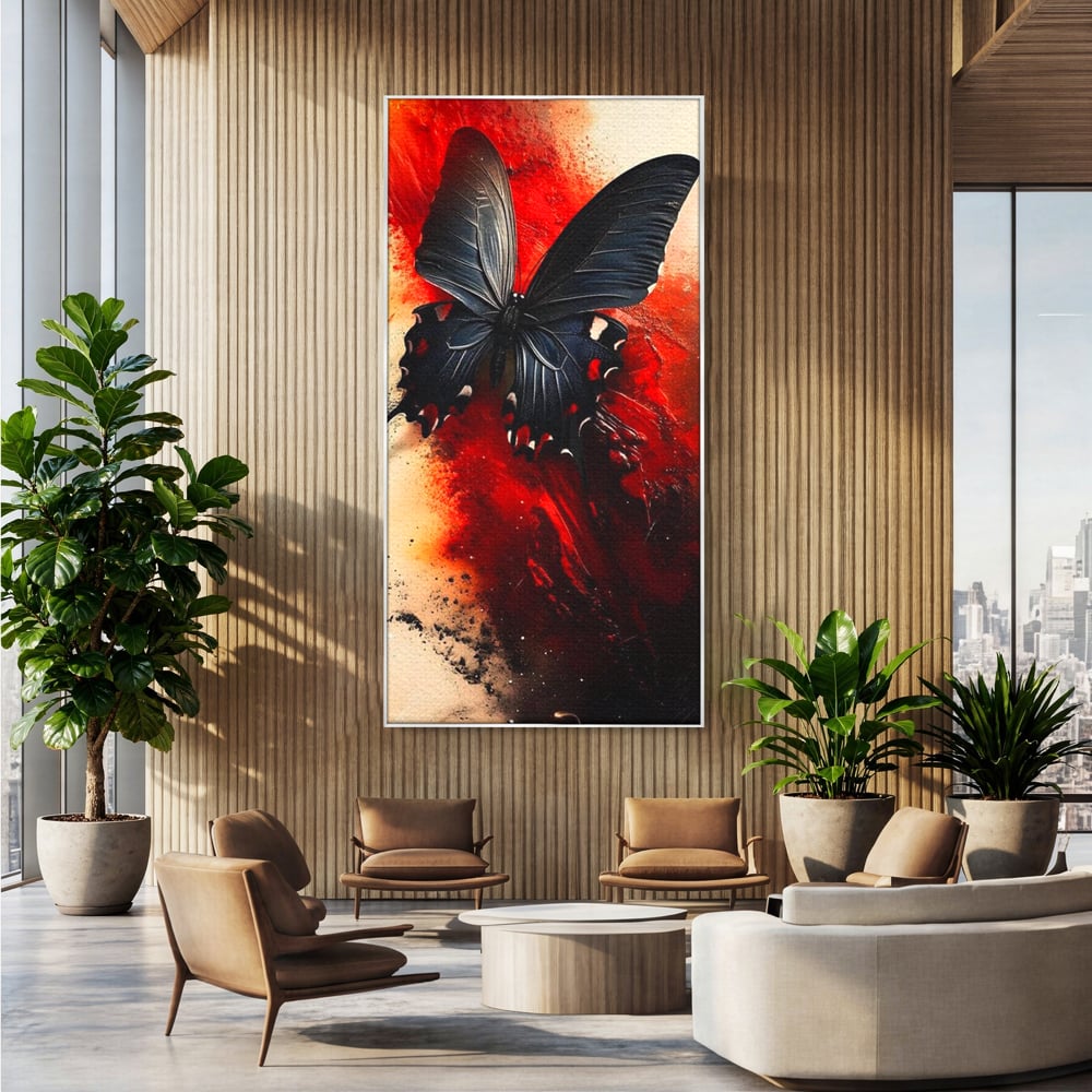Tablou Canvas Premium, LuxCanva® M1158, Flacara Neagra, Rosu, Negru, Intens, Gotic, Antracit, Foc, Fluture, Aripi, Pictura, Abstract, Modern, Mistic, Birou, Living, Camera Copil