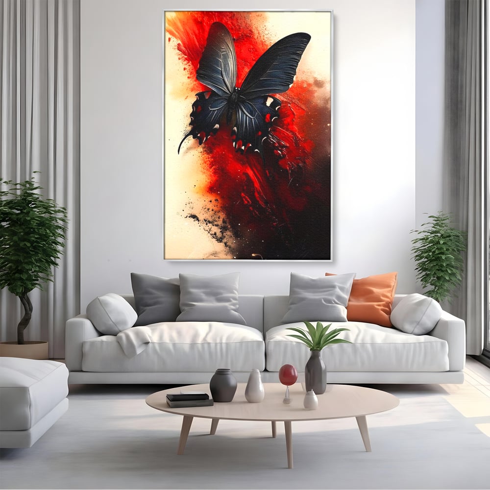 Tablou Canvas Premium, LuxCanva® M1158, Flacara Neagra, Rosu, Negru, Intens, Gotic, Antracit, Foc, Fluture, Aripi, Pictura, Abstract, Modern, Mistic, Birou, Living, Camera Copil