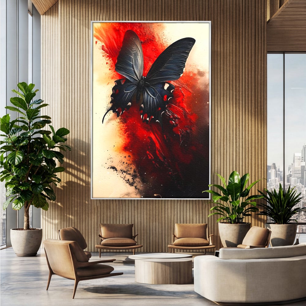 Tablou Canvas Premium, LuxCanva® M1158, Flacara Neagra, Rosu, Negru, Intens, Gotic, Antracit, Foc, Fluture, Aripi, Pictura, Abstract, Modern, Mistic, Birou, Living, Camera Copil