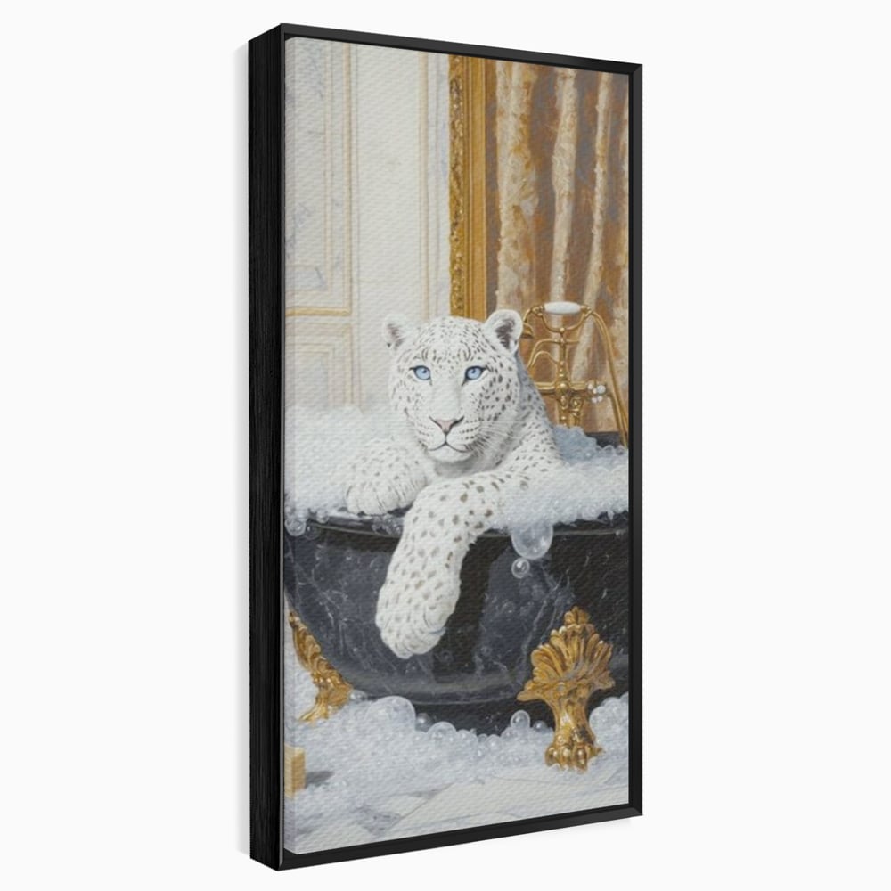 Tablou Canvas Premium, LuxCanva® M1159, Baia Regelui Alb, Portret, Leopard, Felina, Animale, Cada, Baie, Spuma, Marmura, Lux, Eleganta, Wild, Vintage, Birou, Living, Camera Copil