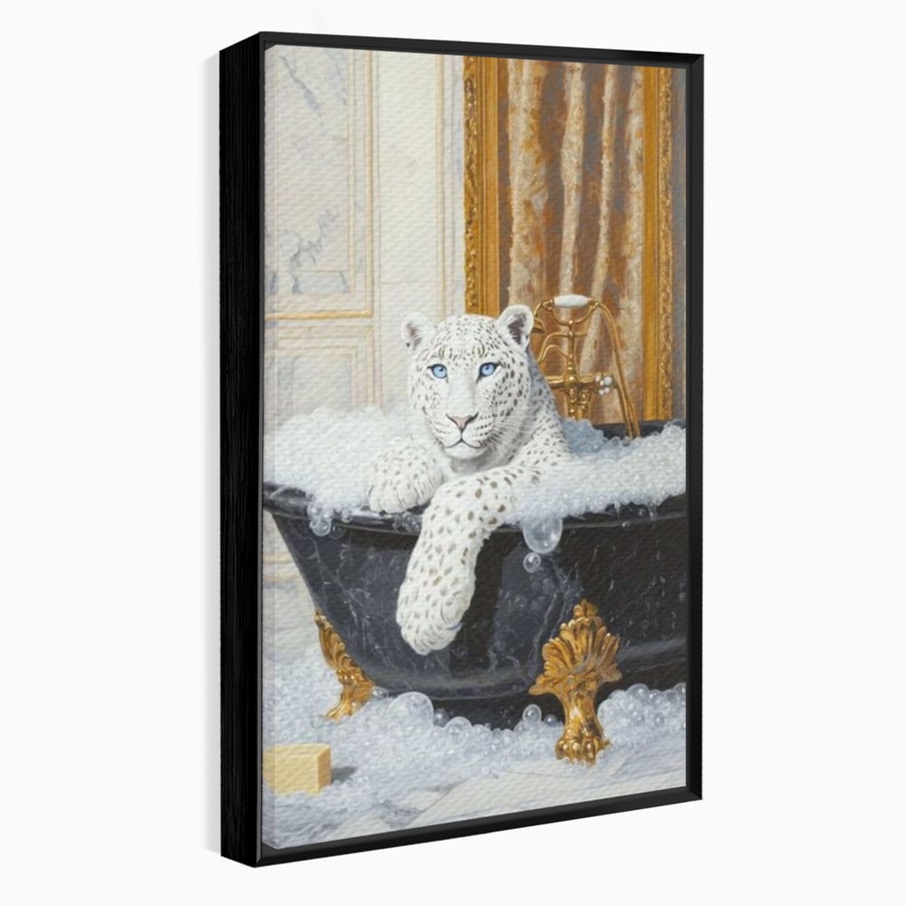 Tablou Canvas Premium, LuxCanva® M1159, Baia Regelui Alb, Portret, Leopard, Felina, Animale, Cada, Baie, Spuma, Marmura, Lux, Eleganta, Wild, Vintage, Birou, Living, Camera Copil