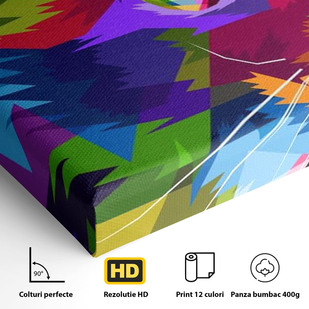 Tablou Canvas Premium, LuxCanva® M1160, Pisica Pop, Pisica, Urban, Abstract, Pop Art, Modern, Pixelat, Multicolor, Mustati, Blana, Animale, Felina, Portret, Birou, Living, Camera Copil