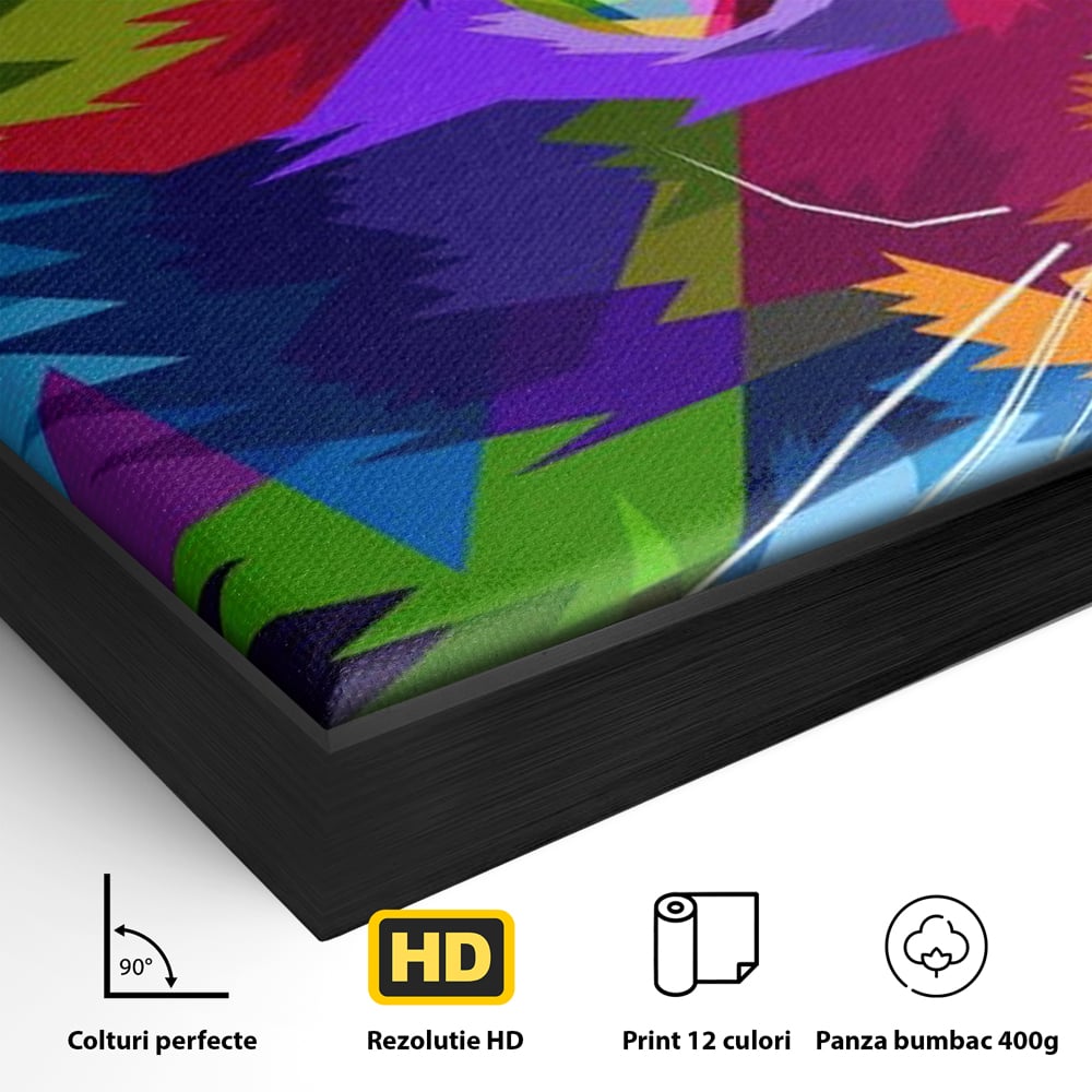 Tablou Canvas Premium, LuxCanva® M1160, Pisica Pop, Pisica, Urban, Abstract, Pop Art, Modern, Pixelat, Multicolor, Mustati, Blana, Animale, Felina, Portret, Birou, Living, Camera Copil