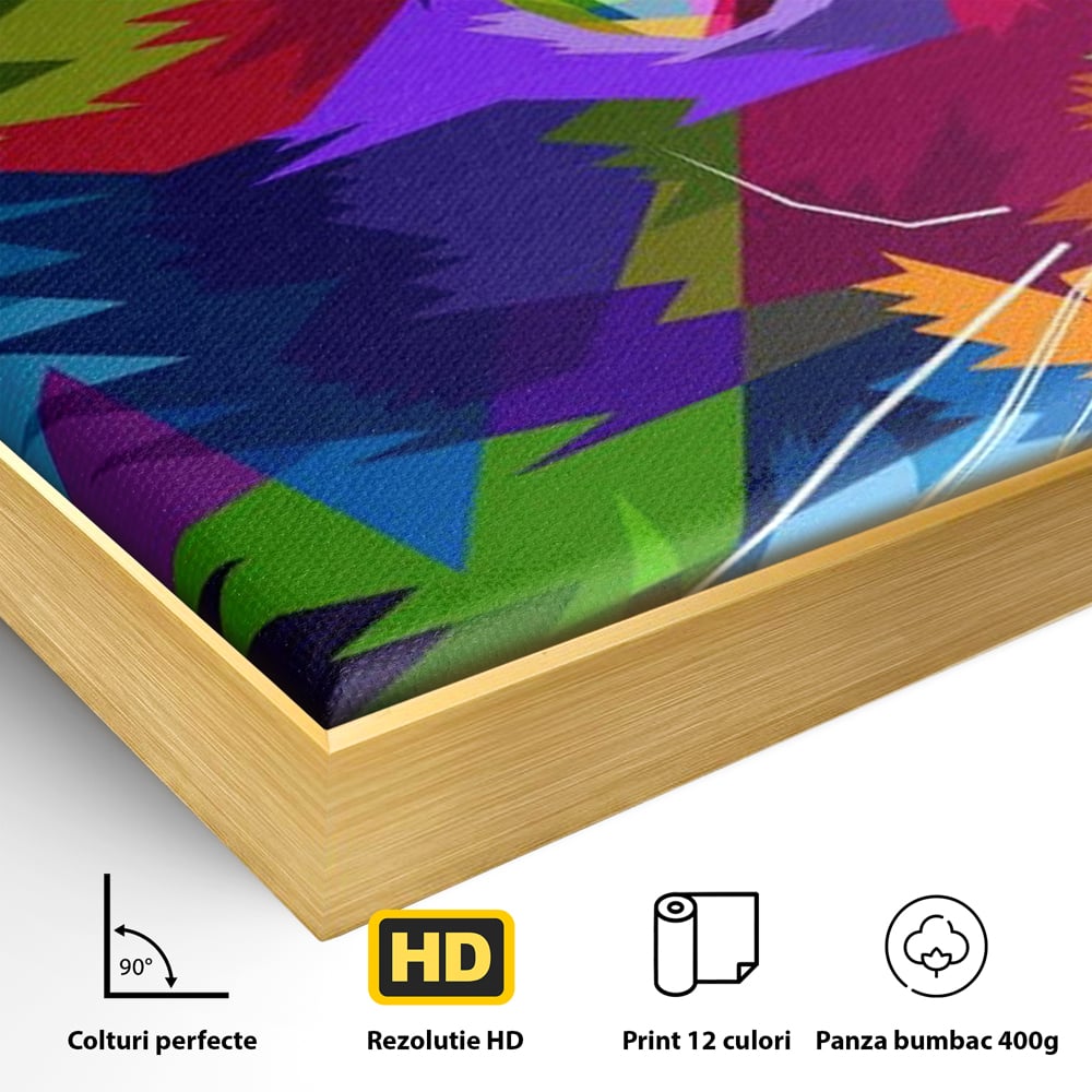 Tablou Canvas Premium, LuxCanva® M1160, Pisica Pop, Pisica, Urban, Abstract, Pop Art, Modern, Pixelat, Multicolor, Mustati, Blana, Animale, Felina, Portret, Birou, Living, Camera Copil