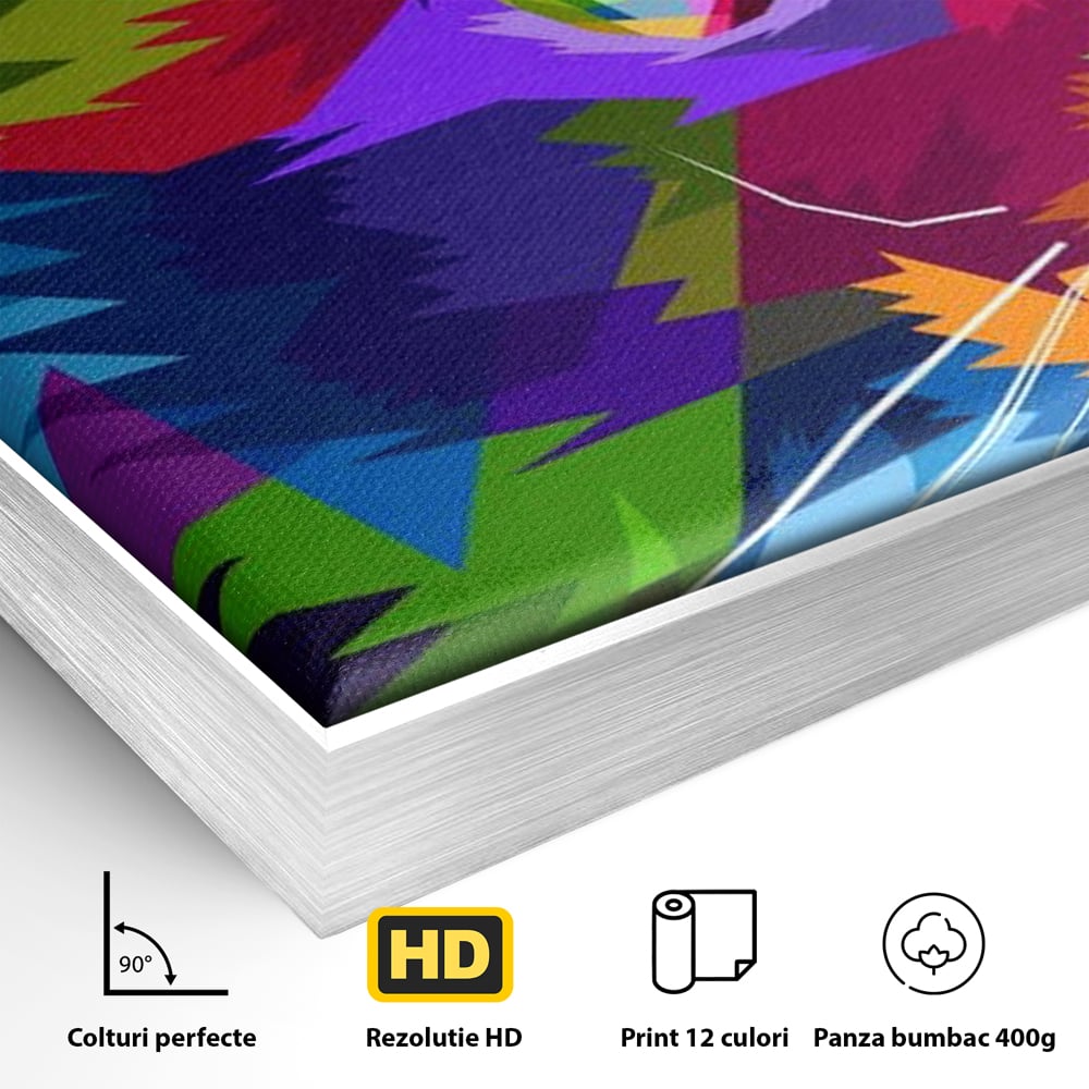 Tablou Canvas Premium, LuxCanva® M1160, Pisica Pop, Pisica, Urban, Abstract, Pop Art, Modern, Pixelat, Multicolor, Mustati, Blana, Animale, Felina, Portret, Birou, Living, Camera Copil