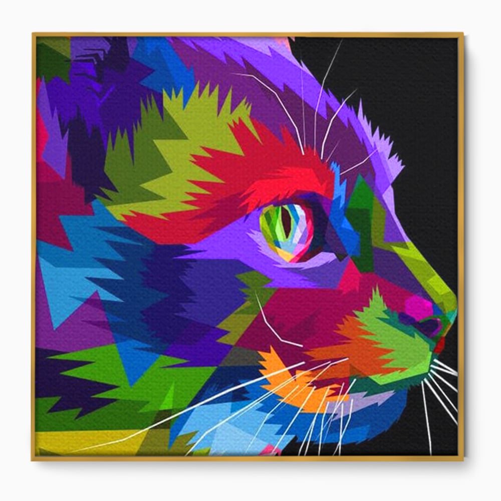 Tablou Canvas Premium, LuxCanva® M1160, Pisica Pop, Pisica, Urban, Abstract, Pop Art, Modern, Pixelat, Multicolor, Mustati, Blana, Animale, Felina, Portret, Birou, Living, Camera Copil