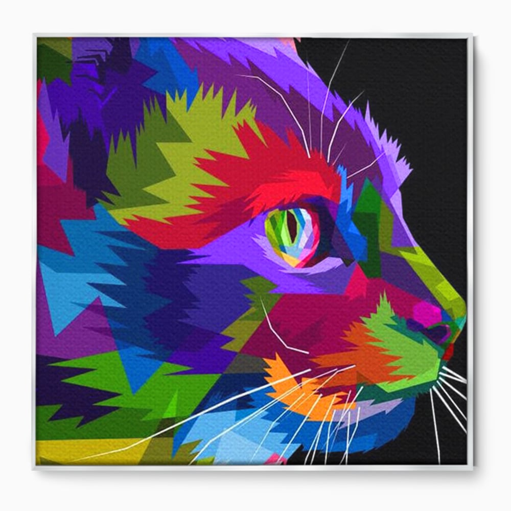 Tablou Canvas Premium, LuxCanva® M1160, Pisica Pop, Pisica, Urban, Abstract, Pop Art, Modern, Pixelat, Multicolor, Mustati, Blana, Animale, Felina, Portret, Birou, Living, Camera Copil