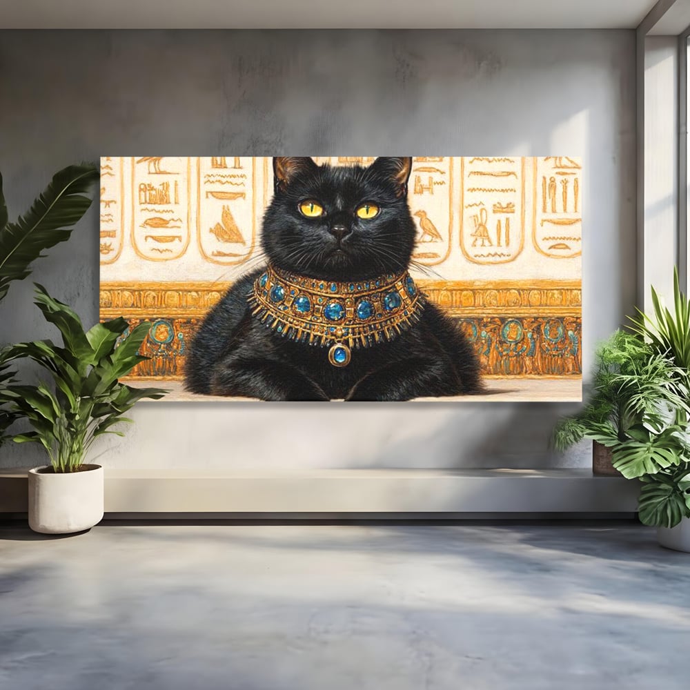 Leinwand Wandkunst Canvas Premium, LuxCanva® M1161, Ägyptischer Schmuck, Göttin, Ägypten, Bastet, Katze, Katze, Tier, Fell, Pharao, Hieroglyphen, Schmuck, Tempel, Büro, Wohnen, Kinderzimmer