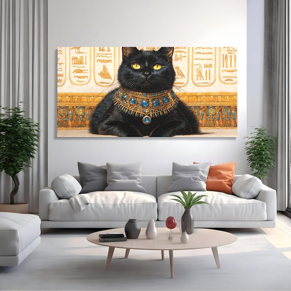 Leinwand Wandkunst Canvas Premium, LuxCanva® M1161, Ägyptischer Schmuck, Göttin, Ägypten, Bastet, Katze, Katze, Tier, Fell, Pharao, Hieroglyphen, Schmuck, Tempel, Büro, Wohnen, Kinderzimmer