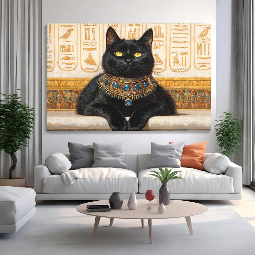 Leinwand Wandkunst Canvas Premium, LuxCanva® M1161, Ägyptischer Schmuck, Göttin, Ägypten, Bastet, Katze, Katze, Tier, Fell, Pharao, Hieroglyphen, Schmuck, Tempel, Büro, Wohnen, Kinderzimmer