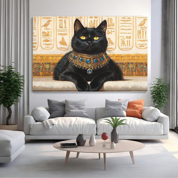 Leinwand Wandkunst Canvas Premium, LuxCanva® M1161, Ägyptischer Schmuck, Göttin, Ägypten, Bastet, Katze, Katze, Tier, Fell, Pharao, Hieroglyphen, Schmuck, Tempel, Büro, Wohnen, Kinderzimmer