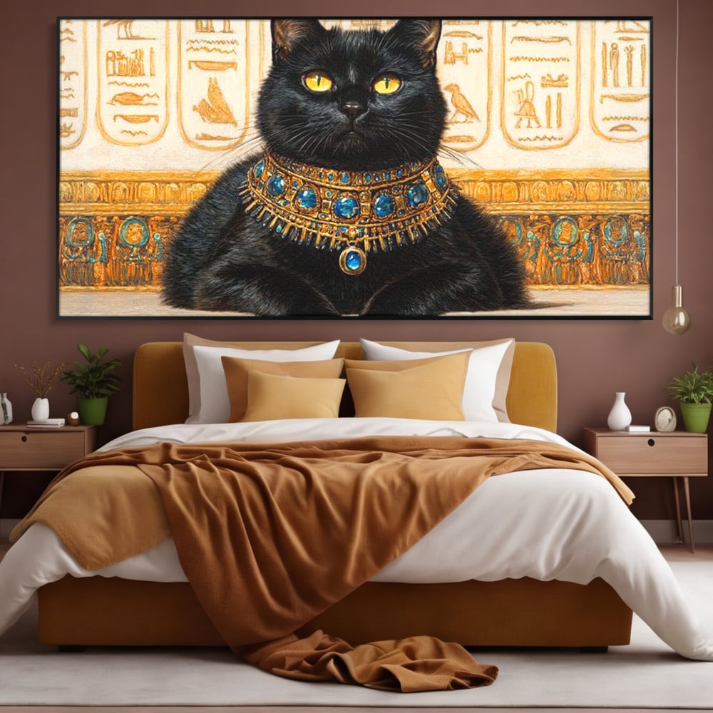 Leinwand Wandkunst Canvas Premium, LuxCanva® M1161, Ägyptischer Schmuck, Göttin, Ägypten, Bastet, Katze, Katze, Tier, Fell, Pharao, Hieroglyphen, Schmuck, Tempel, Büro, Wohnen, Kinderzimmer
