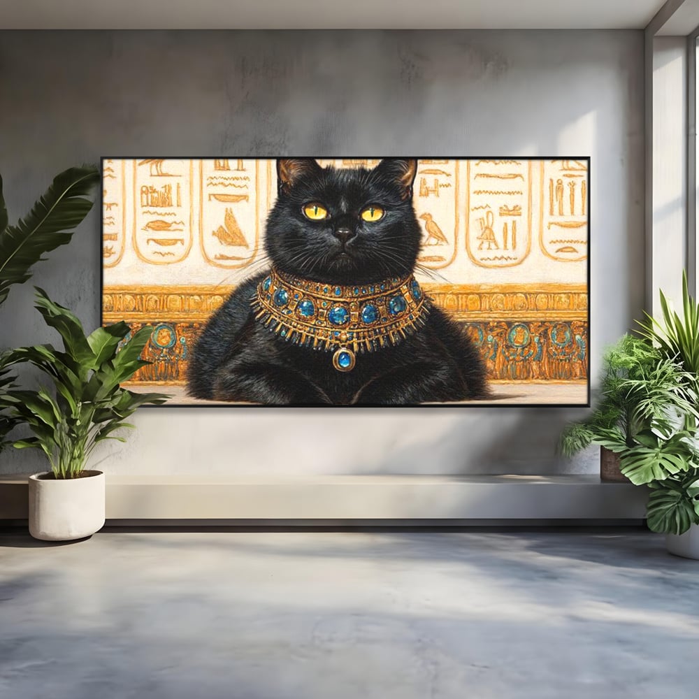 Leinwand Wandkunst Canvas Premium, LuxCanva® M1161, Ägyptischer Schmuck, Göttin, Ägypten, Bastet, Katze, Katze, Tier, Fell, Pharao, Hieroglyphen, Schmuck, Tempel, Büro, Wohnen, Kinderzimmer