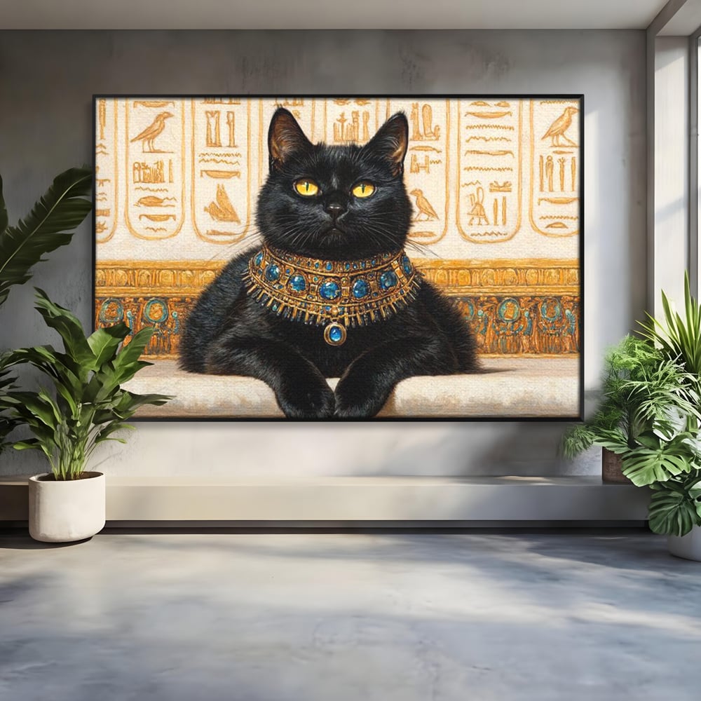 Leinwand Wandkunst Canvas Premium, LuxCanva® M1161, Ägyptischer Schmuck, Göttin, Ägypten, Bastet, Katze, Katze, Tier, Fell, Pharao, Hieroglyphen, Schmuck, Tempel, Büro, Wohnen, Kinderzimmer