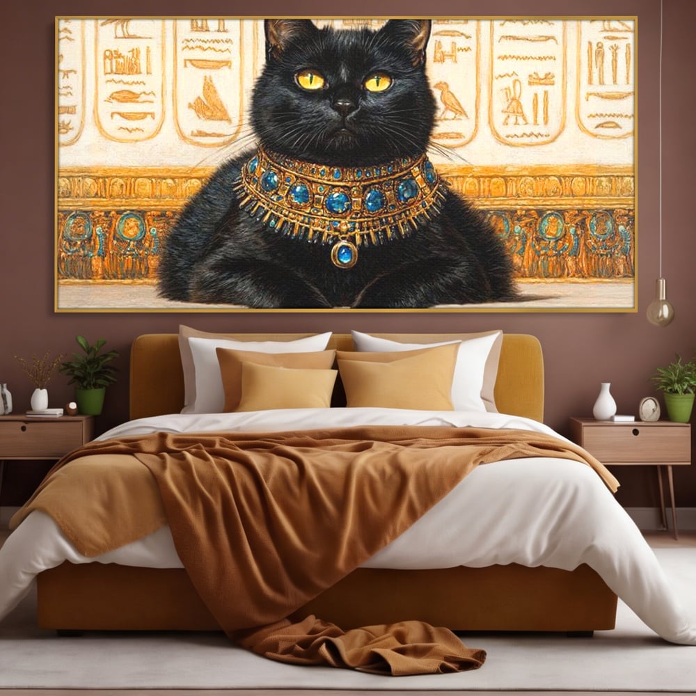 Leinwand Wandkunst Canvas Premium, LuxCanva® M1161, Ägyptischer Schmuck, Göttin, Ägypten, Bastet, Katze, Katze, Tier, Fell, Pharao, Hieroglyphen, Schmuck, Tempel, Büro, Wohnen, Kinderzimmer