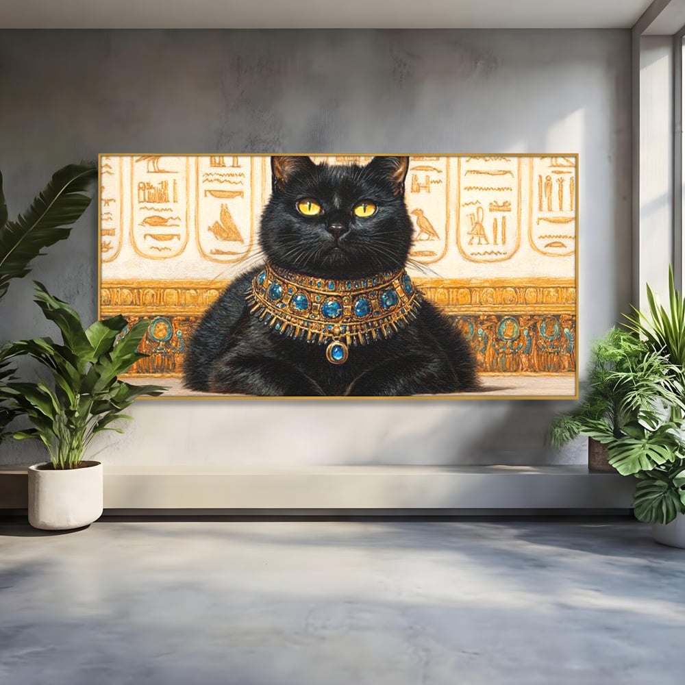 Leinwand Wandkunst Canvas Premium, LuxCanva® M1161, Ägyptischer Schmuck, Göttin, Ägypten, Bastet, Katze, Katze, Tier, Fell, Pharao, Hieroglyphen, Schmuck, Tempel, Büro, Wohnen, Kinderzimmer