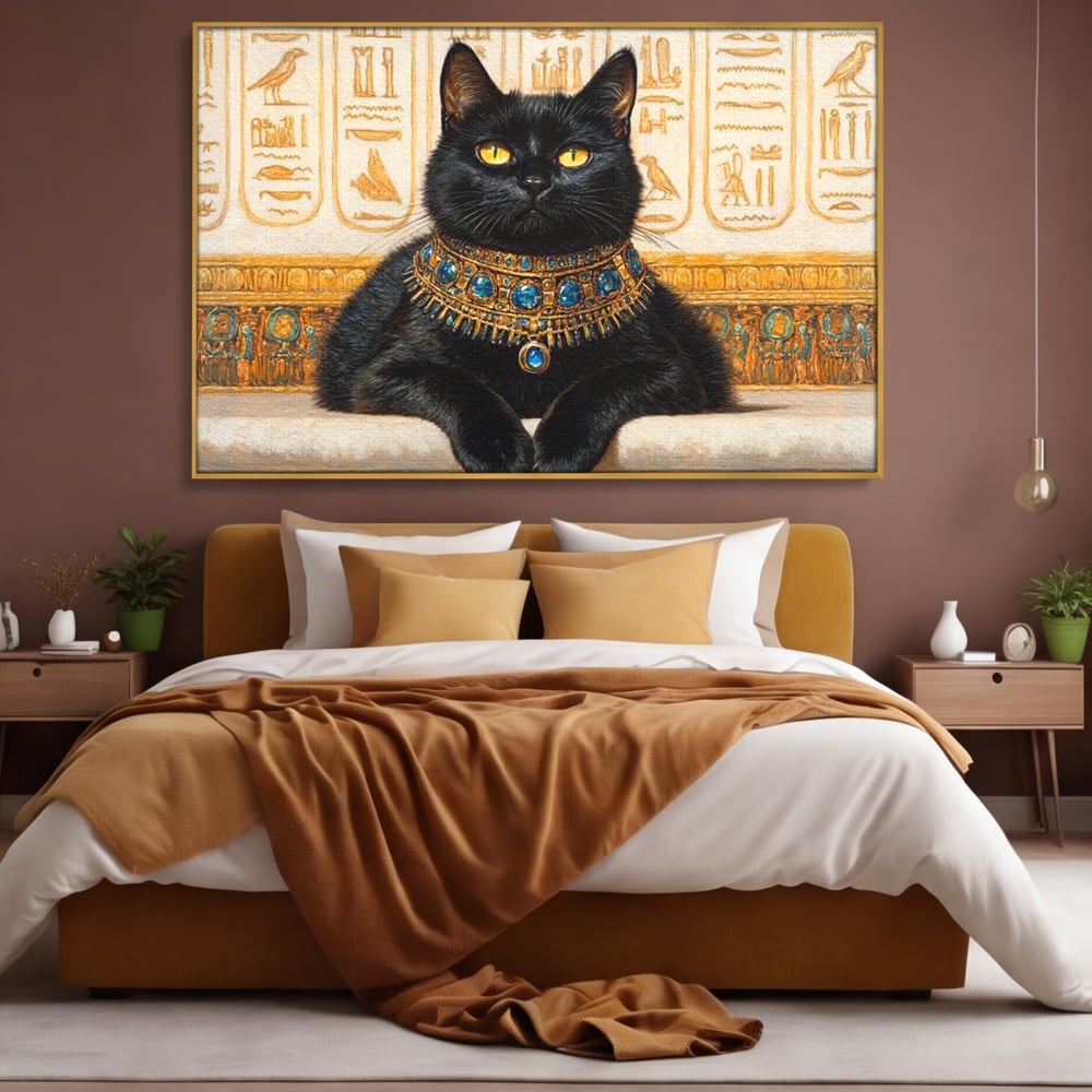 Leinwand Wandkunst Canvas Premium, LuxCanva® M1161, Ägyptischer Schmuck, Göttin, Ägypten, Bastet, Katze, Katze, Tier, Fell, Pharao, Hieroglyphen, Schmuck, Tempel, Büro, Wohnen, Kinderzimmer