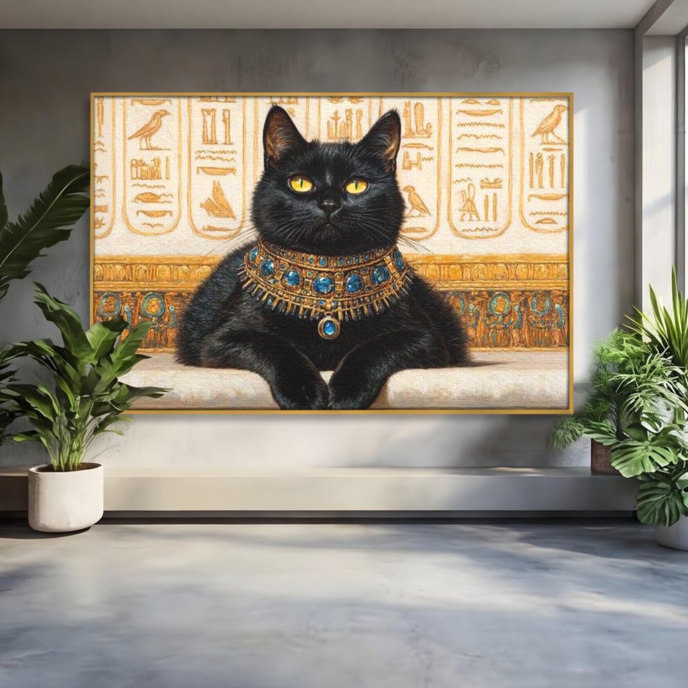 Leinwand Wandkunst Canvas Premium, LuxCanva® M1161, Ägyptischer Schmuck, Göttin, Ägypten, Bastet, Katze, Katze, Tier, Fell, Pharao, Hieroglyphen, Schmuck, Tempel, Büro, Wohnen, Kinderzimmer
