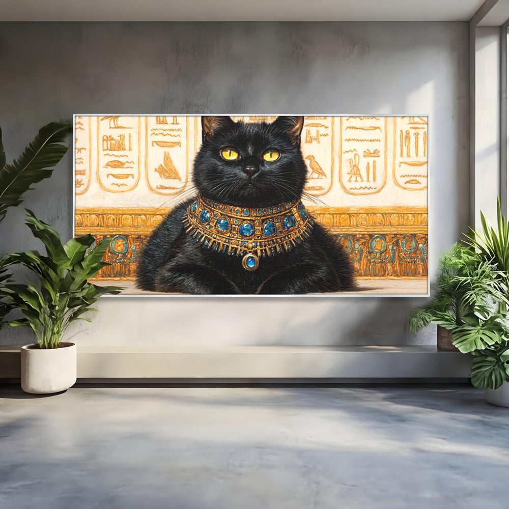 Leinwand Wandkunst Canvas Premium, LuxCanva® M1161, Ägyptischer Schmuck, Göttin, Ägypten, Bastet, Katze, Katze, Tier, Fell, Pharao, Hieroglyphen, Schmuck, Tempel, Büro, Wohnen, Kinderzimmer