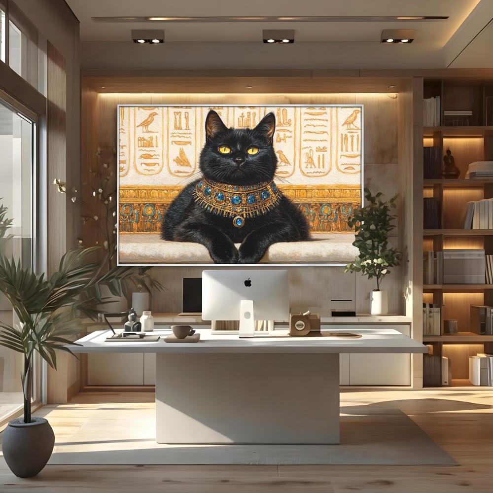 Leinwand Wandkunst Canvas Premium, LuxCanva® M1161, Ägyptischer Schmuck, Göttin, Ägypten, Bastet, Katze, Katze, Tier, Fell, Pharao, Hieroglyphen, Schmuck, Tempel, Büro, Wohnen, Kinderzimmer