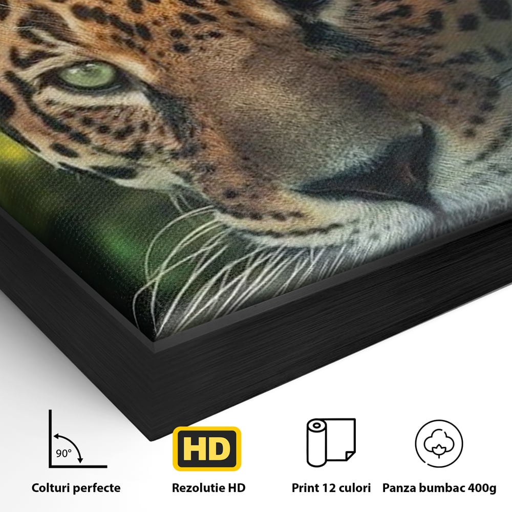 Tablou Canvas Premium, LuxCanva® M1163, Felina din Umbra, Jaguar, Vanatoare, Salbaticie, Jungla, Exotic, Animal, Felina, Umbra, Natura, Camuflaj, Privire, Birou, Living, Camera Copil