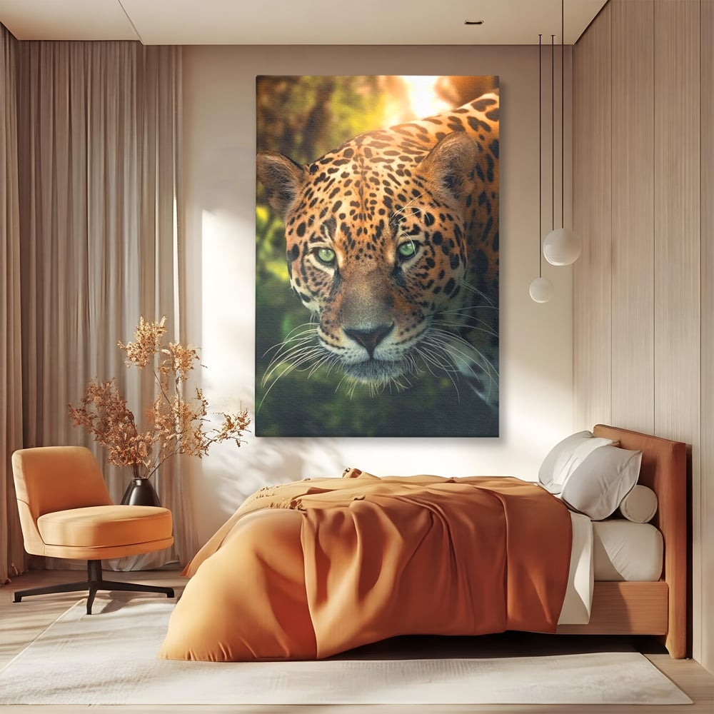 Tablou Canvas Premium, LuxCanva® M1163, Felina din Umbra, Jaguar, Vanatoare, Salbaticie, Jungla, Exotic, Animal, Felina, Umbra, Natura, Camuflaj, Privire, Birou, Living, Camera Copil