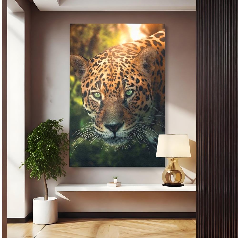 Tablou Canvas Premium, LuxCanva® M1163, Felina din Umbra, Jaguar, Vanatoare, Salbaticie, Jungla, Exotic, Animal, Felina, Umbra, Natura, Camuflaj, Privire, Birou, Living, Camera Copil