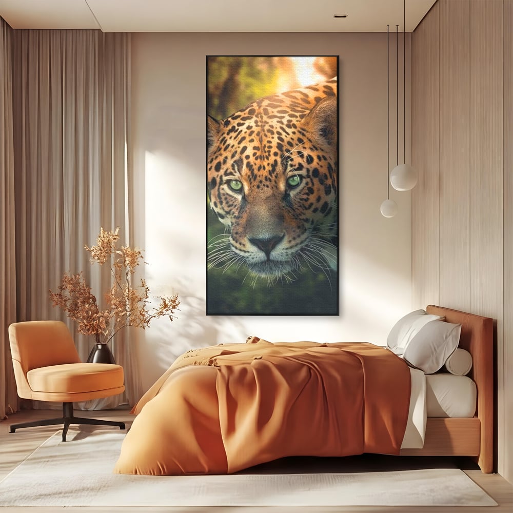Tablou Canvas Premium, LuxCanva® M1163, Felina din Umbra, Jaguar, Vanatoare, Salbaticie, Jungla, Exotic, Animal, Felina, Umbra, Natura, Camuflaj, Privire, Birou, Living, Camera Copil