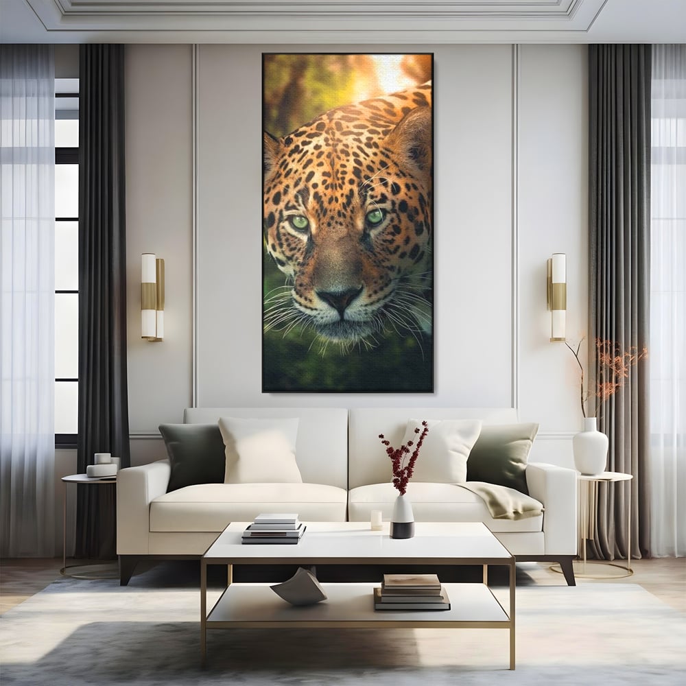 Tablou Canvas Premium, LuxCanva® M1163, Felina din Umbra, Jaguar, Vanatoare, Salbaticie, Jungla, Exotic, Animal, Felina, Umbra, Natura, Camuflaj, Privire, Birou, Living, Camera Copil