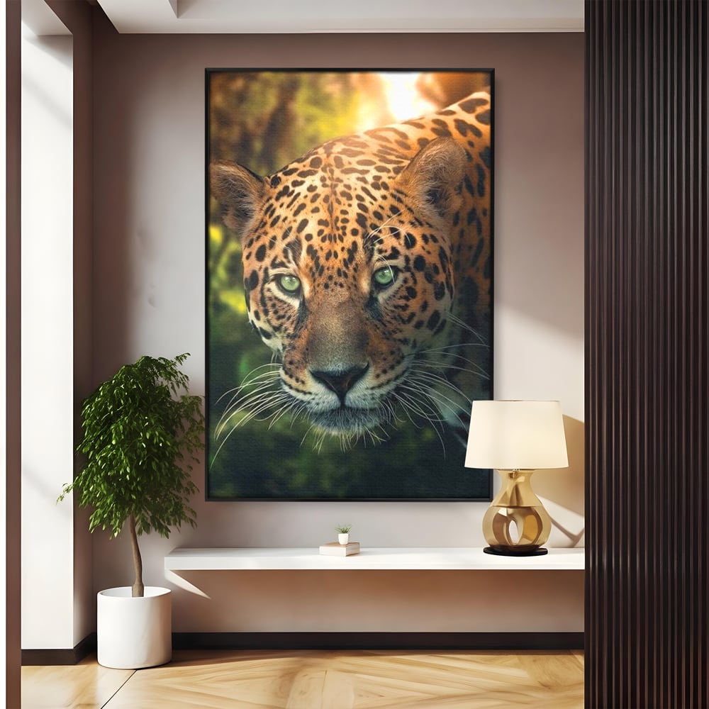 Tablou Canvas Premium, LuxCanva® M1163, Felina din Umbra, Jaguar, Vanatoare, Salbaticie, Jungla, Exotic, Animal, Felina, Umbra, Natura, Camuflaj, Privire, Birou, Living, Camera Copil