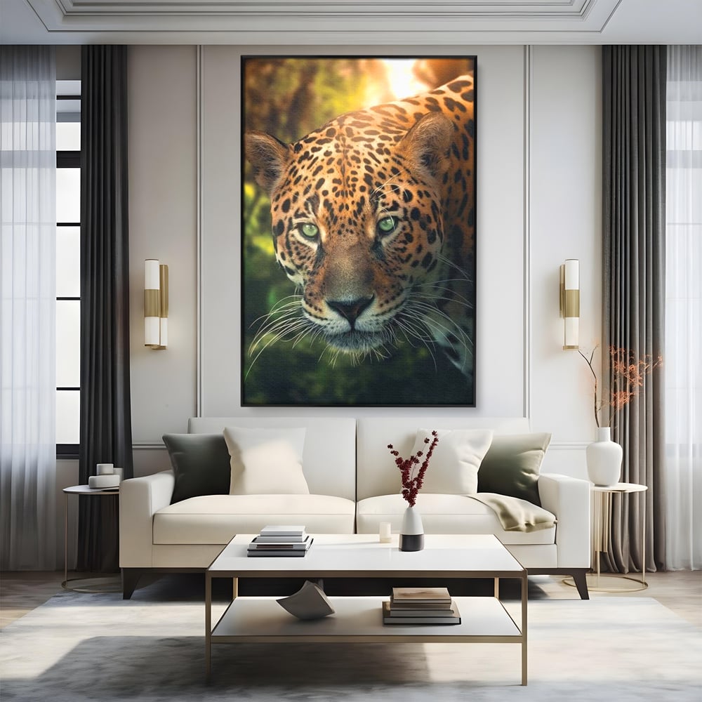 Tablou Canvas Premium, LuxCanva® M1163, Felina din Umbra, Jaguar, Vanatoare, Salbaticie, Jungla, Exotic, Animal, Felina, Umbra, Natura, Camuflaj, Privire, Birou, Living, Camera Copil