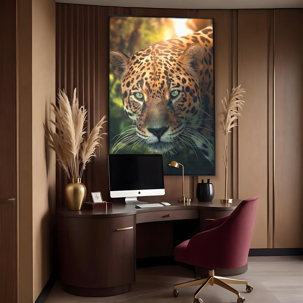 Tablou Canvas Premium, LuxCanva® M1163, Felina din Umbra, Jaguar, Vanatoare, Salbaticie, Jungla, Exotic, Animal, Felina, Umbra, Natura, Camuflaj, Privire, Birou, Living, Camera Copil