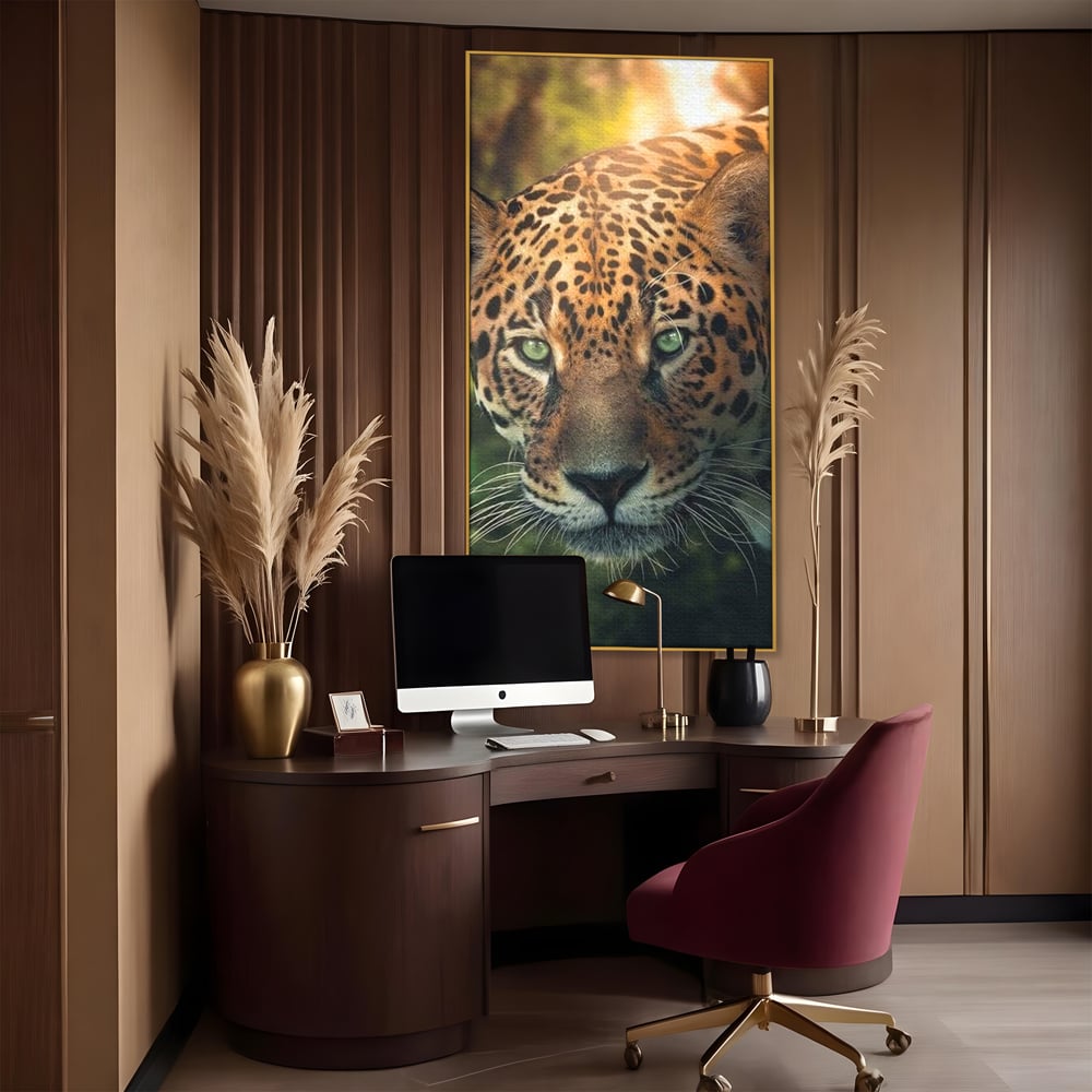Tablou Canvas Premium, LuxCanva® M1163, Felina din Umbra, Jaguar, Vanatoare, Salbaticie, Jungla, Exotic, Animal, Felina, Umbra, Natura, Camuflaj, Privire, Birou, Living, Camera Copil