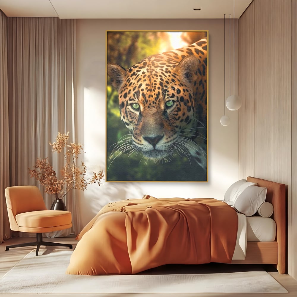 Tablou Canvas Premium, LuxCanva® M1163, Felina din Umbra, Jaguar, Vanatoare, Salbaticie, Jungla, Exotic, Animal, Felina, Umbra, Natura, Camuflaj, Privire, Birou, Living, Camera Copil