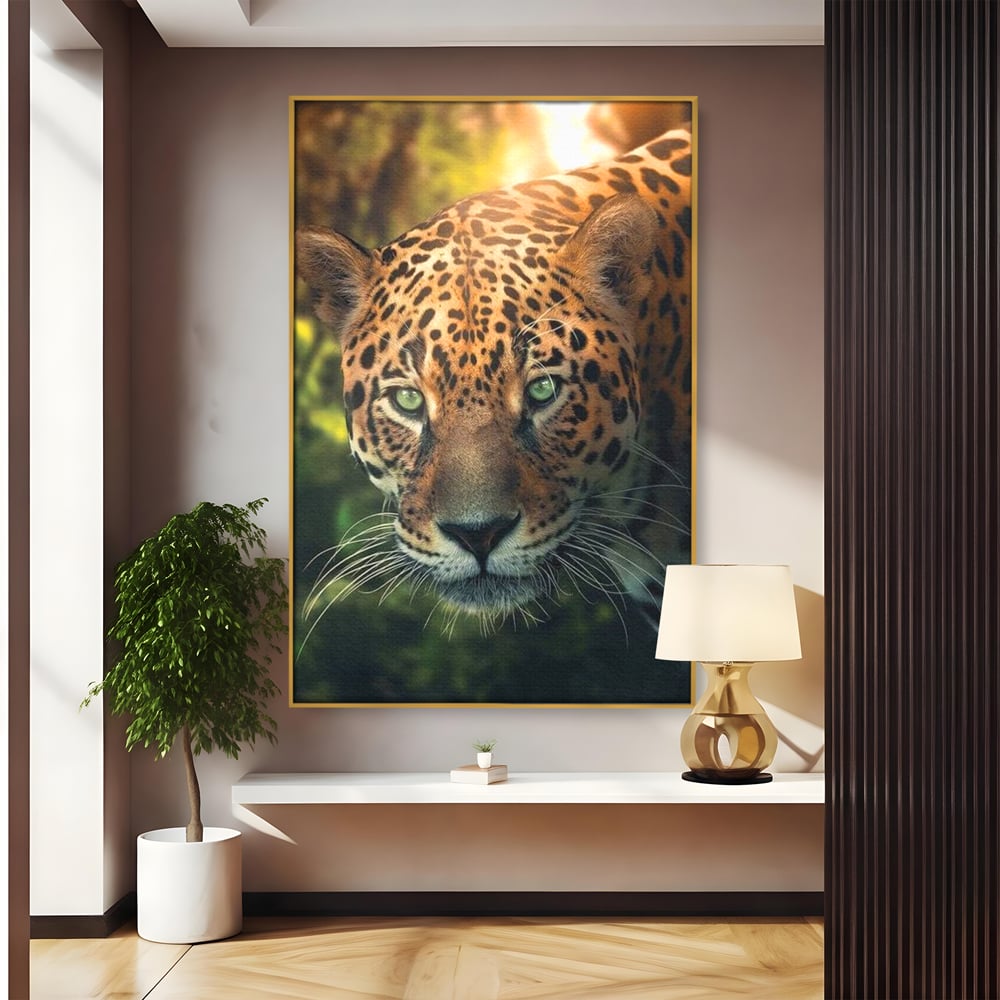 Tablou Canvas Premium, LuxCanva® M1163, Felina din Umbra, Jaguar, Vanatoare, Salbaticie, Jungla, Exotic, Animal, Felina, Umbra, Natura, Camuflaj, Privire, Birou, Living, Camera Copil