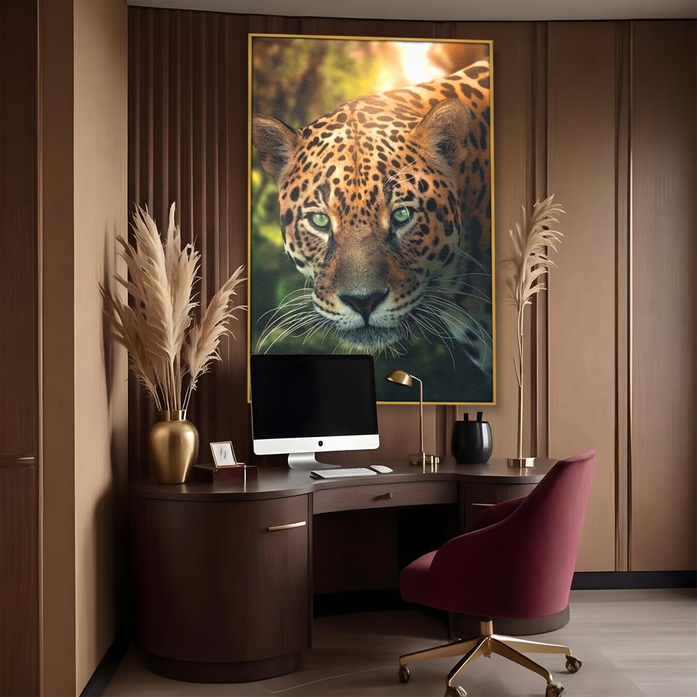 Tablou Canvas Premium, LuxCanva® M1163, Felina din Umbra, Jaguar, Vanatoare, Salbaticie, Jungla, Exotic, Animal, Felina, Umbra, Natura, Camuflaj, Privire, Birou, Living, Camera Copil