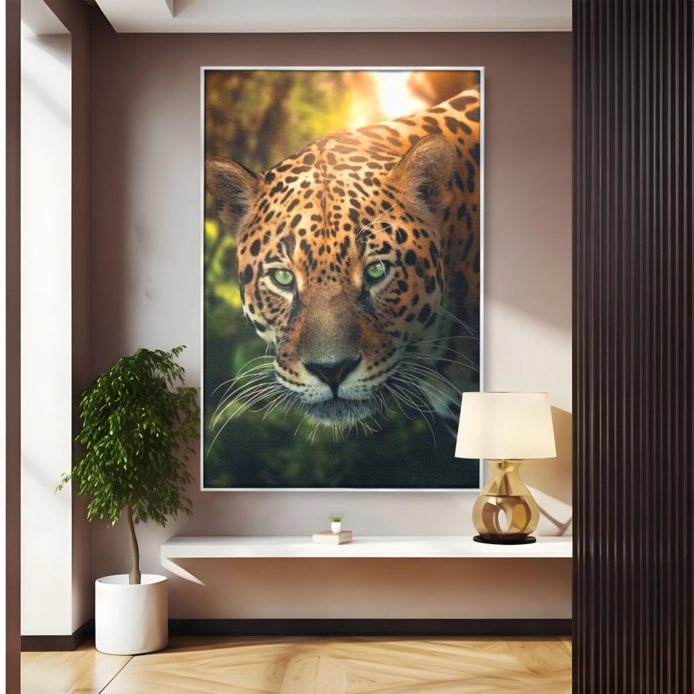 Tablou Canvas Premium, LuxCanva® M1163, Felina din Umbra, Jaguar, Vanatoare, Salbaticie, Jungla, Exotic, Animal, Felina, Umbra, Natura, Camuflaj, Privire, Birou, Living, Camera Copil